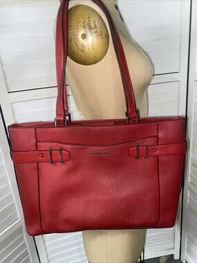 Calvin Klein Large Handbag Red Tote Bag Shoulder Bag Purse Double Handle 16x10